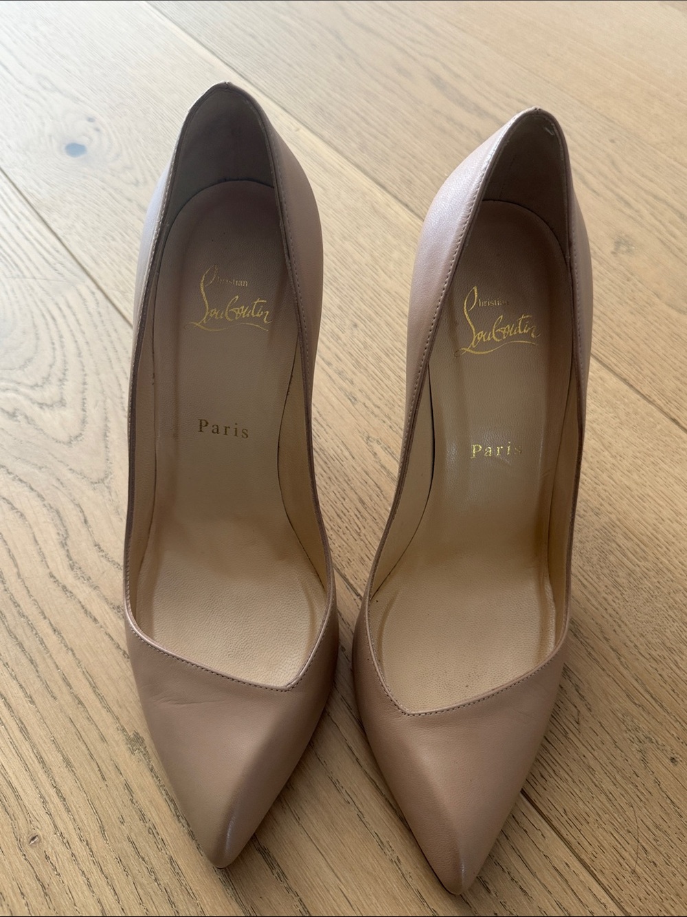 Christian Louboutin Blush Leather Pointed-Toe Pumps
